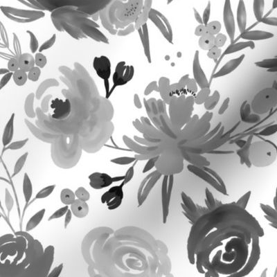 Black and White Monochrome Watercolor Floral