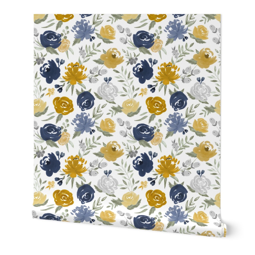 Navy & Mustard Watercolor Floral