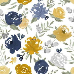 Navy & Mustard Watercolor Floral