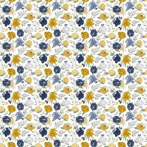 Small Scale - Navy & Mustard Watercolor Floral