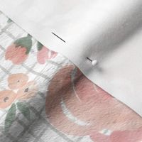 Soft Watercolor Floral on Small Gray Grid