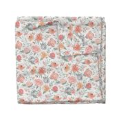 Soft Watercolor Floral on Small Gray Grid