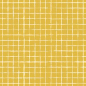 Small Scale White Watercolor Grid on Mustard / Gold