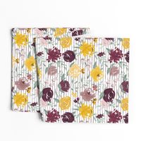 "Fall Combo" Watercolor Floral w/ Burgundy Stripes