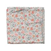 "Soft Watercolor" Floral on Light Gray w/ White Stripes