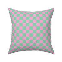 JP12 - Medium - Checkerboard  of One Inch Squares in Pastel Green and Peppermint Pink