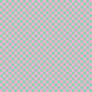 JP12 -Small -  Checkerboard of Quarter Inch Squares in Pastel Green and Peppermint Pink