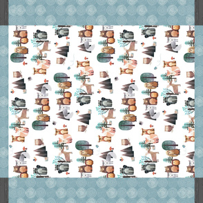 42”x36” Panel – Woodland Critter Blanket, Nursery Bedding,  Bear Moose Wolf Raccoon Fox Trees