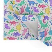 Ditsy Dinos in Bright Pastels on White - small print