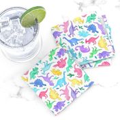 Ditsy Dinos in Bright Pastels on White - small print