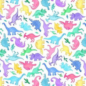 Ditsy Dinos in Bright Pastels on White - small print