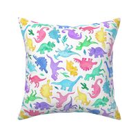 Ditsy Dinos in Bright Pastels on White - large print
