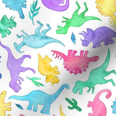 Ditsy Dinos in Bright Pastels on White - large print