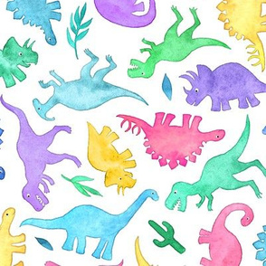Ditsy Dinos in Bright Pastels on White - large print