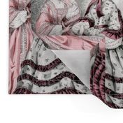 pink red victorian bonnets hats beautiful young woman lady flowers floral lace bows gowns 19th century ruffles flowers floral trees garden houses puffy sleeves  romantic beauty vintage antique elegant gothic lolita egl layered crinoline puffy skirts doll 