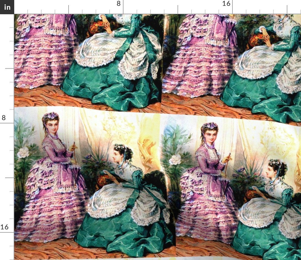 victorian edwardian hats green parasol Fabric | Spoonflower