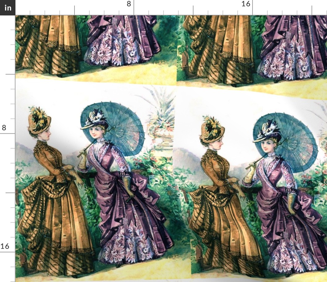 victorian edwardian  feather hats green parasol umbrella purple brown gown trees leaves floral flowers beautiful young woman lady bustle 19th  20th century hills mountains gardens beauty vintage antique elegant gothic lolita egl  shabby chic romantic     