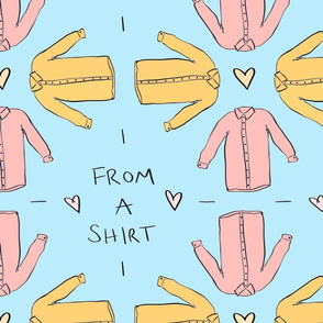 from a shirt squares. pink, blue and yellow