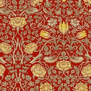 Linen patch with 16th century Tudor rose print - red/gold - Racaire's  Workshop