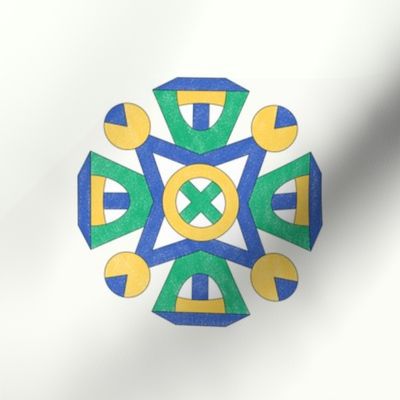 M06 Embroidery Medallion  Blue Green Yellow