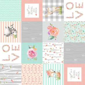 I Love You a Bushel and a Peck Quilt Top (rotated) - Baby Girl Blanket Gray Mint Peach