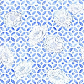 Moroccan Poppies - Indigo Denim Blue