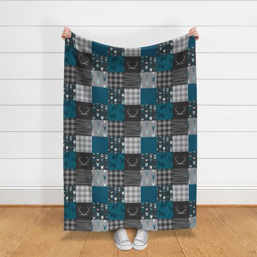 Wholecloth Quilt - (‘No Little Man’)Fox and Deer in teal