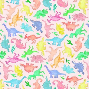 Ditsy Dinos in Summer Pop Colors on Blush Pink - small