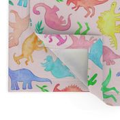 Ditsy Dinos in Summer Pop Colors on Blush Pink - large