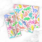 Ditsy Dinos in Summer Pop Colors on Blush Pink - large