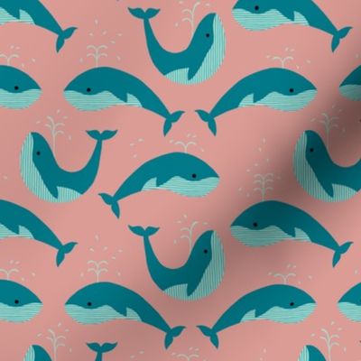 Whales on salmon pink