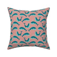 Whales on salmon pink