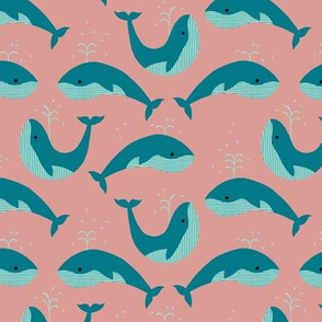 Whales on salmon pink