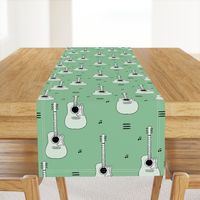 Little rockstar guitars and musical notes guitar illustration instrument music pattern green LARGE