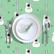 Little rockstar guitars and musical notes guitar illustration instrument music pattern green LARGE