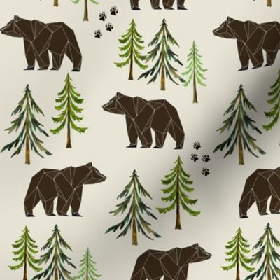 Woodland Bears - Pine Trees Forest Bear Tracks Nursery Kids Camping - MEDIUM SCALE B