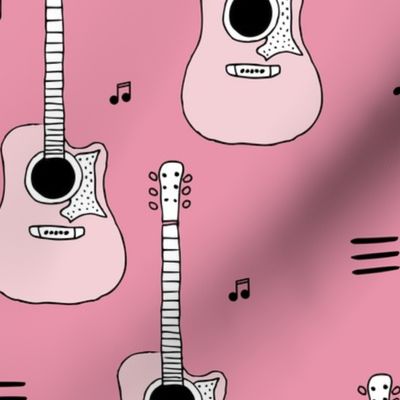 Little rockstar guitars and musical notes guitar illustration instrument music pattern pink LARGE