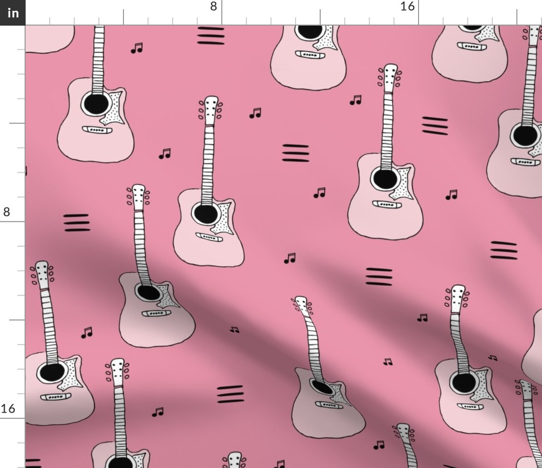 Little rockstar guitars and musical notes guitar illustration instrument music pattern pink LARGE