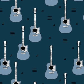 Little rockstar guitars and musical notes guitar illustration instrument music pattern boys winter blue