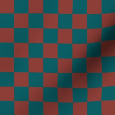 JP14 - Large -  Checkerboard of One Inch Squares in Rust and Turquoise