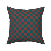 JP14 - Large -  Checkerboard of One Inch Squares in Rust and Turquoise