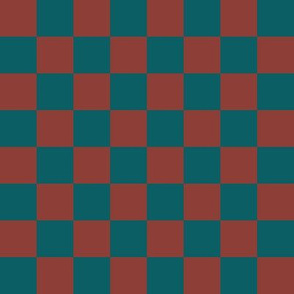 JP14 - Large -  Checkerboard of One Inch Squares in Rust and Turquoise