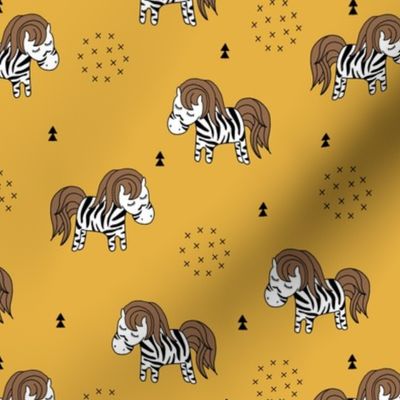 Sweet dreaming zebra illustration adorable kawaii pattern mustard yellow