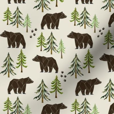 Woodland Bears - Pine Trees Forest Bear Tracks Nursery Kids Camping - SMALL SCALE C