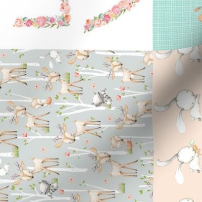 LOVE Baby Girl Quilt Top (rotated) - I Love You a Bushel and a Peck - Woodland Baby Girl Blanket Gray Mint Peach