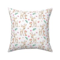 Sweet Deer & Fox - Pink Flowers Woodland Animals Baby Girl Nursery Bedding
