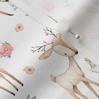 Sweet Deer & Fox - Pink Flowers Woodland Animals Baby Girl Nursery Bedding