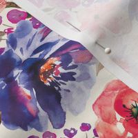Medium Scale - Fall Floral Painted Watercolor Flowers in Blue Purple