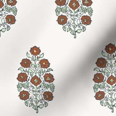 Burnt Orange Mughal Flower indian block print flowers