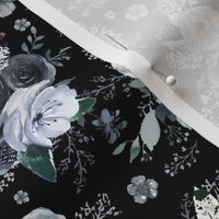 8" Navy Black and White Florals - Black